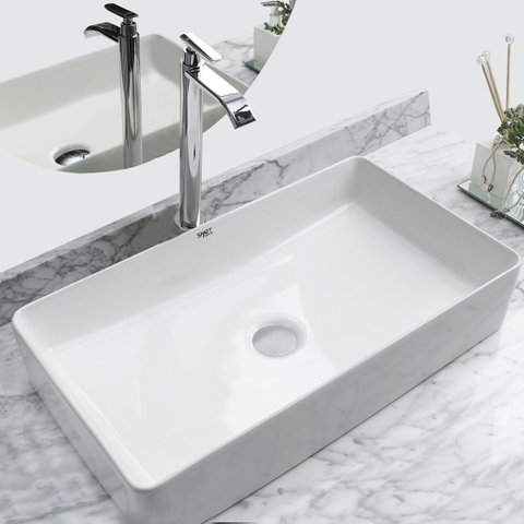 Kit Cuba Pia Louça Cerâmica Banheiro C/ Torneira e Válv S19