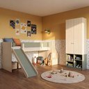 Ver imagem 1 de Cama Alta com Escorregador Artsy e Guarda Roupa 2 Portas Curió Casatema MadeiraOriginals Verde