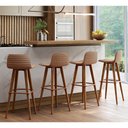 Ver imagem 1 de Kit 4 Banquetas Altas Luxo Linea Aço Cobre Linho Terracota Base Carvalho