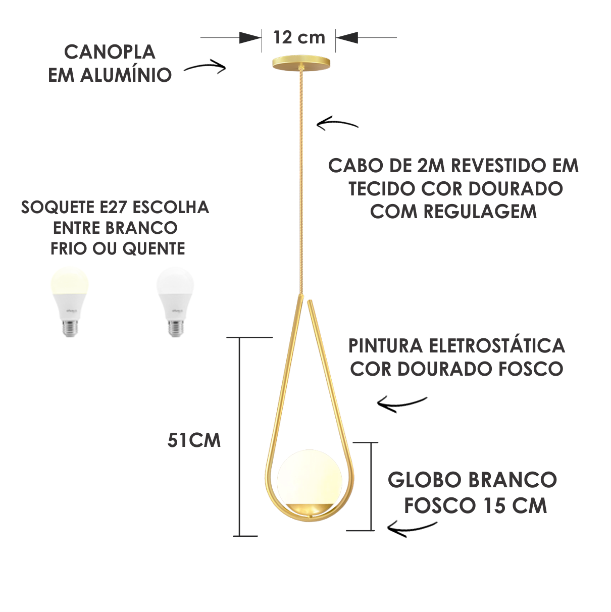 KIT 3 PENDENTE GOTA GLOBO VIDRO 15 JABUTICABA DOURADO BQ FL - 3