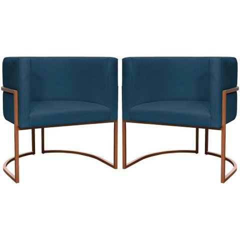 Kit 2 Poltronas para Sala de Recepção Luna Suede Cores Base de Ferro Bronze - Azul-marinho, Suede