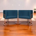 Ver mais imagens de Kit 2 Poltronas para Sala de Recepção Luna Suede Cores Base de Ferro Bronze - Azul-marinho, Suede
