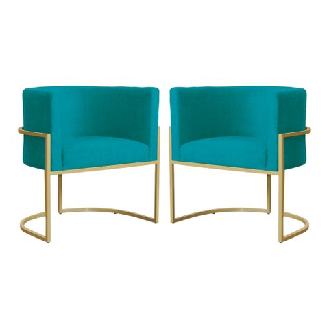 Kit 02 Poltronas Luana Para Sala Suede Cores - DS Estofados - Azul Turquesa