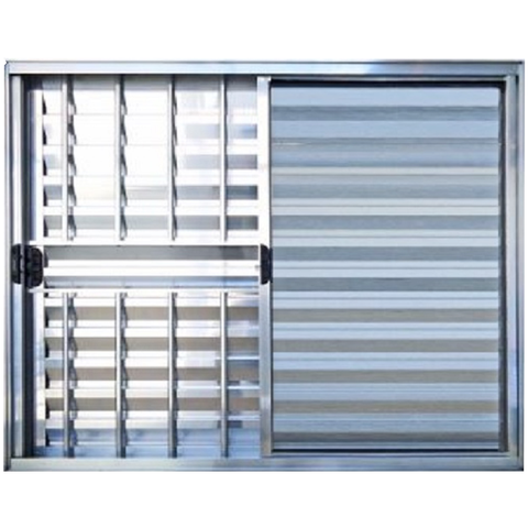 Janela Veneziana 3 Folhas Alumínio Brilhante Modular com Grade:100 x 120