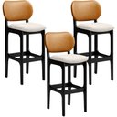 Ver imagem 1 de Kit 3 Banquetas Alta Bar Cozinha Jantar Betta L02 Preto Couríssimo Whisky Linho Cru - Lyam Decor