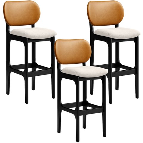 Kit 3 Banquetas Alta Bar Cozinha Jantar Betta L02 Preto Couríssimo Whisky Linho Cru - Lyam Decor