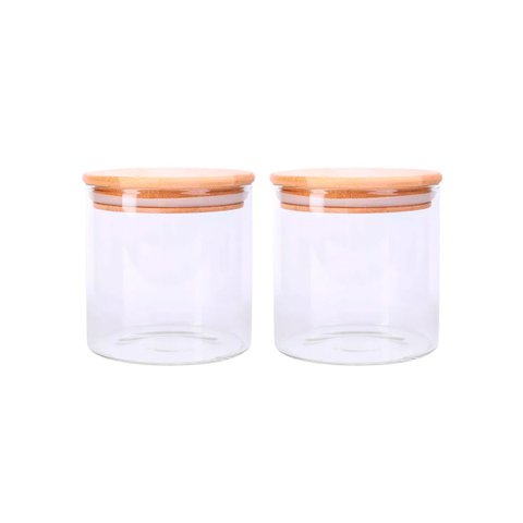 Kit 2 Potes de Vidro 500ml com Tampa de Madeira Bambu Porta Condimentos