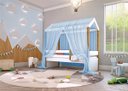 Ver imagem 4 de Cama Montessori Cabana Solteiro com Colchão e Dossel Azul