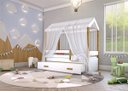 Ver imagem 4 de Cama Montessori Cabana com Auxiliar Solteiro e Dossel Branco