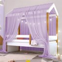Ver imagem 2 de Cama Montessori Cabana com Cordão LED e Dossel Lilás
