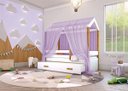 Ver imagem 4 de Cama Montessori Cabana com Auxiliar Colchão e Dossel Lilás