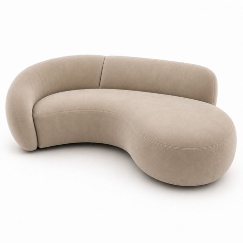 Sofá Zah 210 cm 3 Lugares Luxo Orgânico Curvo Bouclé Premium:Veludo Bege