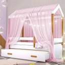 Ver imagem 2 de Cama Infantil Montessori com Auxiliar Cordão LED e Dossel Rosa