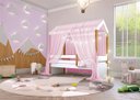 Ver imagem 4 de Cama Montessori Cabana com Cordão LED e Dossel Rosa