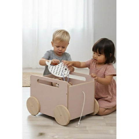 Baú Infantil Montessori Organizador de Brinquedos com Rodinhas - Midi Rosa