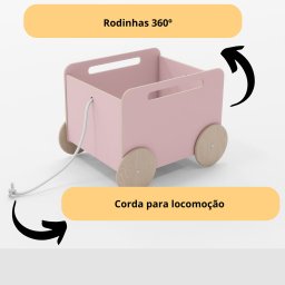Baú Infantil Organizador de Brinquedos com Rodinhas - Midi Rosa - 5