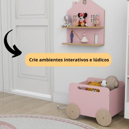 Baú Infantil Organizador de Brinquedos com Rodinhas - Midi Rosa - 4