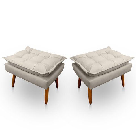 Kit 2 Puff Decorativo Opalla Retangular Bege Jylcrom