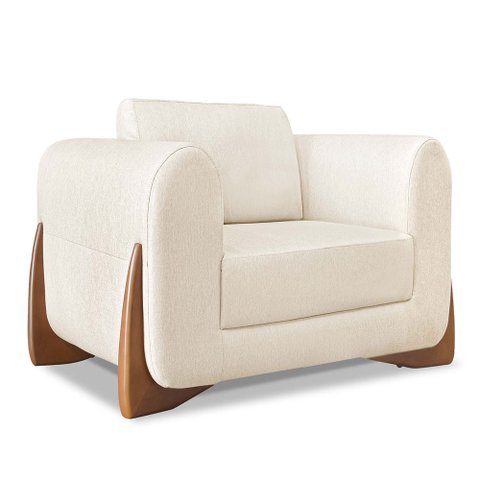 Poltrona Para Sala de Estar Lottus Linho Natural Pés Castanho - Pallazio