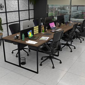 Estação Trabalho Mesa Industrial 6 Lugares Gavetas Netmobil - Nogal/preto