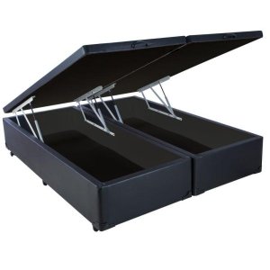 Cama Box Baú Queen-Size 158x198x42 Corino Preto Pistão A Gás