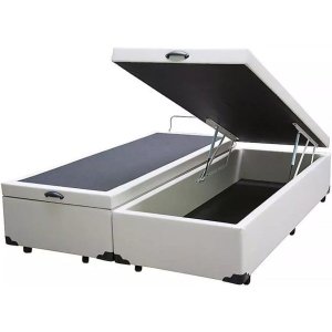 Cama Box Baú Queen-Size 158x198x42 Corino Bege A Gás