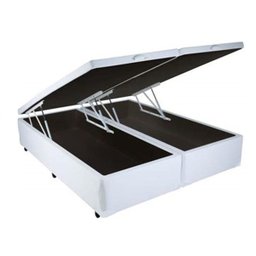 Cama Box Baú Queen-Size 158x198x42 Corino Branco Pistão A Gás - 1
