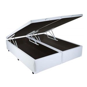 Cama Box Baú Queen-Size 158x198x42 Corino Branco Pistão A Gás