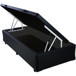 Cama Box Baú Solteiro 88x188x42 Corino Preto Pistão A Gás - 1