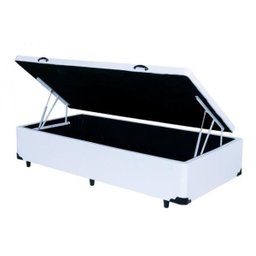 Cama Box Baú Solteiro 88x188x42 Corino Branco Pistão A Gás - 1