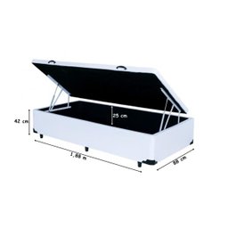 Cama Box Baú Solteiro 88x188x42 Corino Branco Pistão A Gás - 4