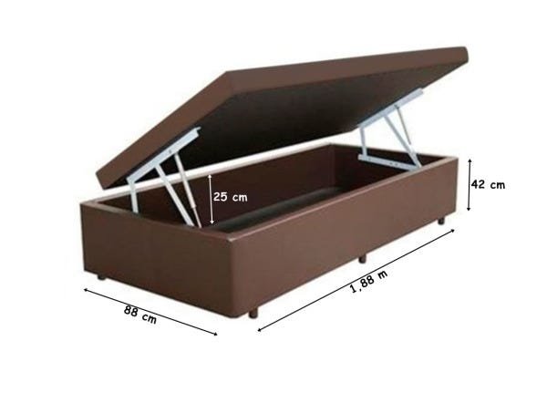 Cama Box Baú Solteiro 88x188x42 Corino Marrom Pistão A Gás - 3