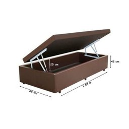 Cama Box Baú Solteiro 88x188x42 Corino Marrom Pistão A Gás - 3