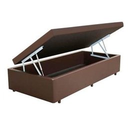 Cama Box Baú Solteiro 88x188x42 Corino Marrom Pistão A Gás - 1