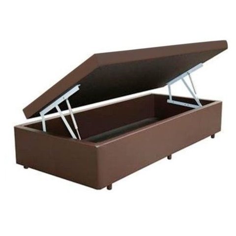 Cama Box Baú Solteiro 88x188x42 Corino Marrom Pistão A Gás