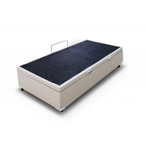 Cama Box Baú Solteiro 88x188x42 Corino Bege Pistão A Gás