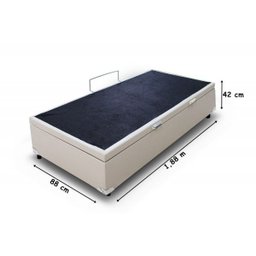 Cama Box Baú Solteiro 88x188x42 Corino Bege Pistão A Gás - 2