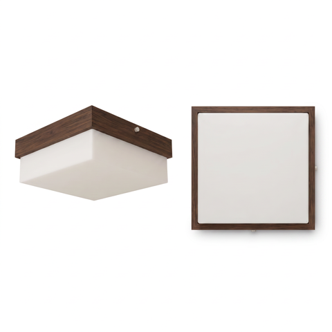 Plafon Sobrepor Luminária Madeira Acrílico 40x40 com MDF Estrutura Imbuia Bivolt 4 Soquetes E27