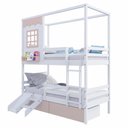 Ver imagem 2 de Beliche Infantil Casinha Reta 02 Gavetas Rosa Escorregador e Grade Removível Madeira Maciça Branco