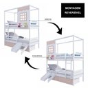 Ver imagem 5 de Beliche Infantil Casinha Reta 02 Gavetas Rosa Escorregador e Grade Removível Madeira Maciça Branco