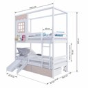 Ver imagem 3 de Beliche Infantil Casinha Reta 02 Gavetas Rosa Escorregador e Grade Removível Madeira Maciça Branco