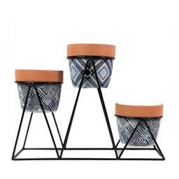 3 Cachepot Vaso Para Suculentas Suporte Metal 21x28cm - 1