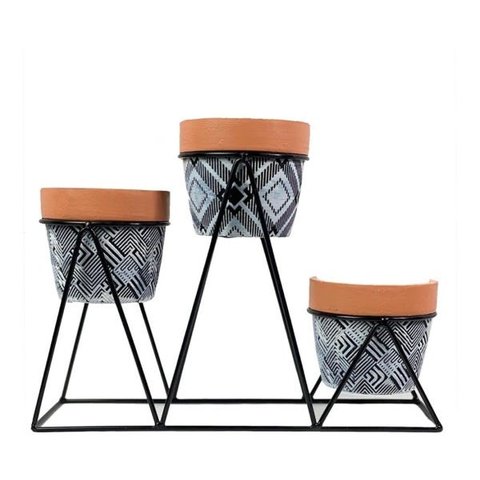 3 Cachepot Vaso Para Suculentas Suporte Metal 21x28cm