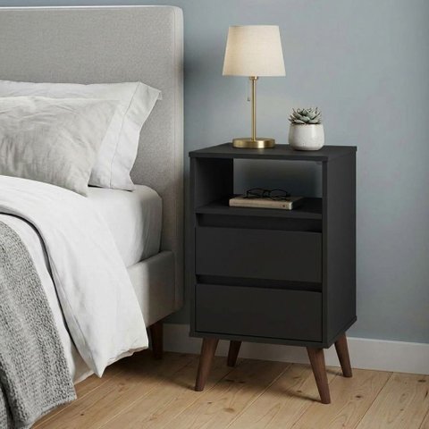 Mesa de Cabeceira Retrô Roma Preto para Quarto com Design Moderno e Espaço para Organização