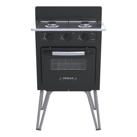 FOGAO 2 BOCAS VENAX GEMINI VETRO PRETO FOSCO GAS GLP