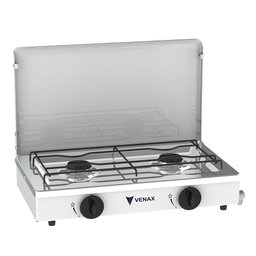 FOGAO DE MESA 2 BOCAS VENAX FLAMALAR TAMPA DE METAL BRANCO GAS GLP - 1