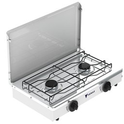 FOGAO DE MESA 2 BOCAS VENAX FLAMALAR TAMPA DE METAL BRANCO GAS GLP - 2