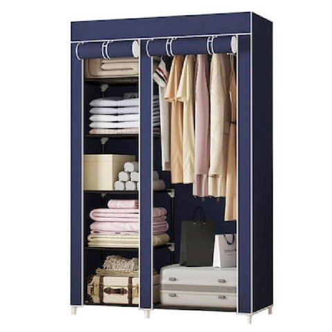Guarda Roupa Portatil Azul Capa 5 Prateleiras Cabideiro Organizador Roupas Quarto Closet