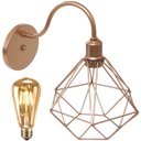 Ver imagem 1 de Luminária Arandela Parede Aramada Diamante Industrial Retro + Lâmpada Led Vintage Cobre Rose Gold