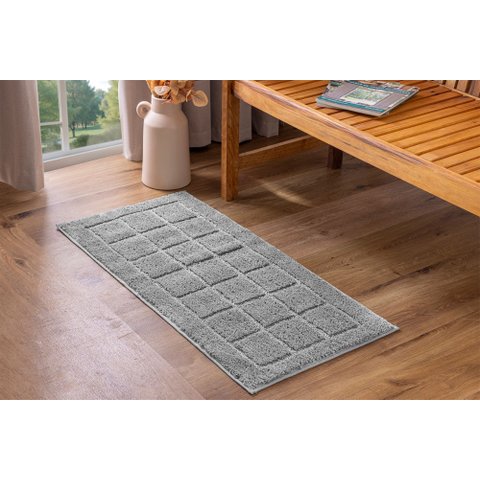 Tapete Athenas Extra Soft Antiderrapante 45x95cm Rozac - Quadrados Chumbo